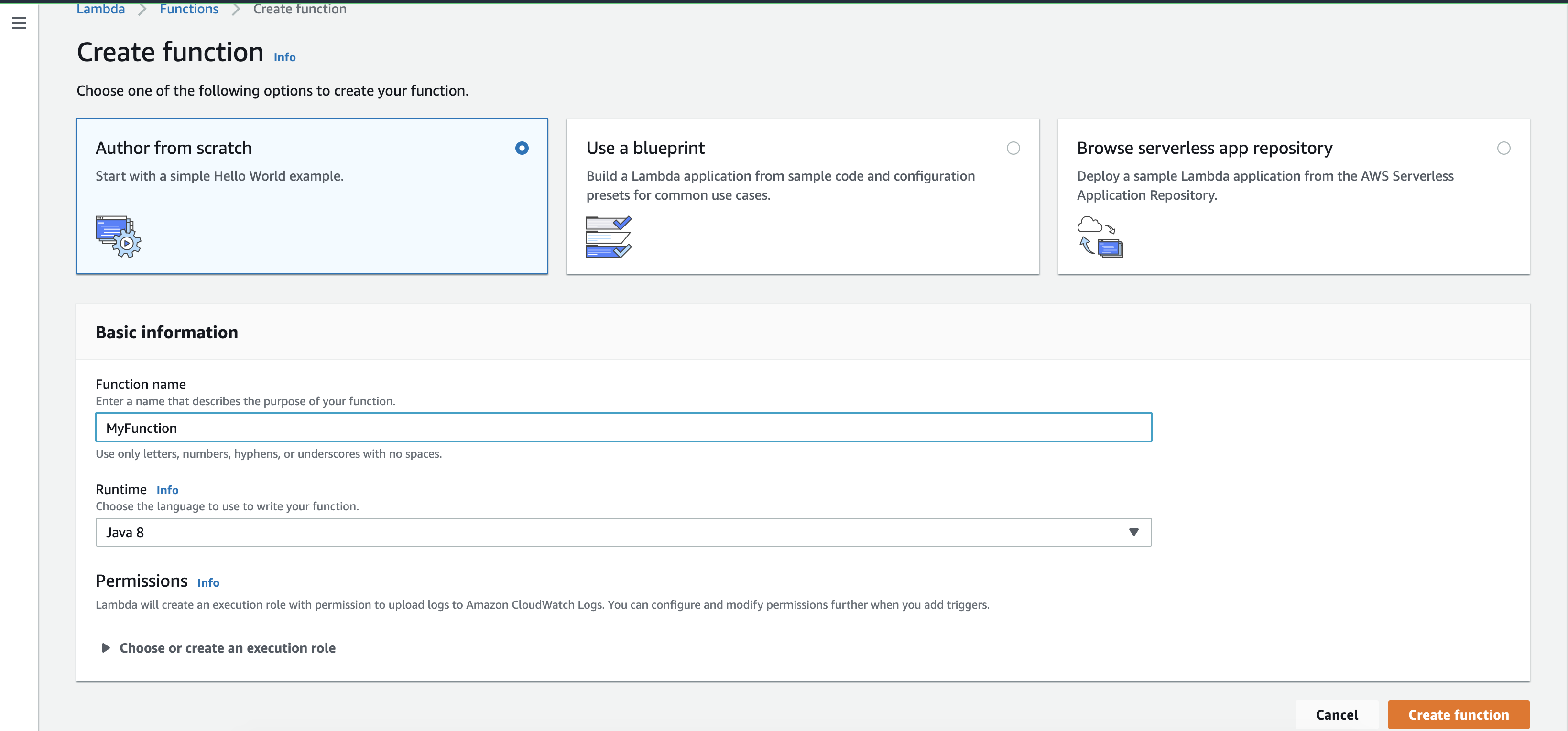 Lambda Create Function Detail